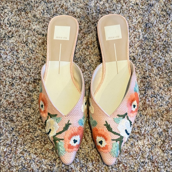 Dolce Vita Shoes - Dolce Vita Embroidered Floral Mules - Pink and Orange